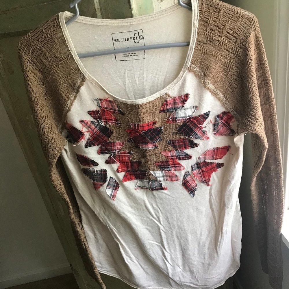 We The Free- Macrame Sleeve Boho Top